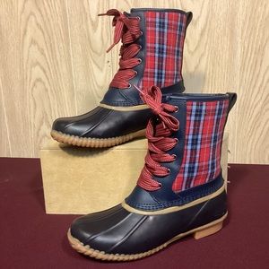 Women’s Lands’ End Blue and Red  Plaid Duck Boots size 6